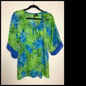 Nue Options Boho Semi Sheer Dolman Sleeve Tunic Top Size S